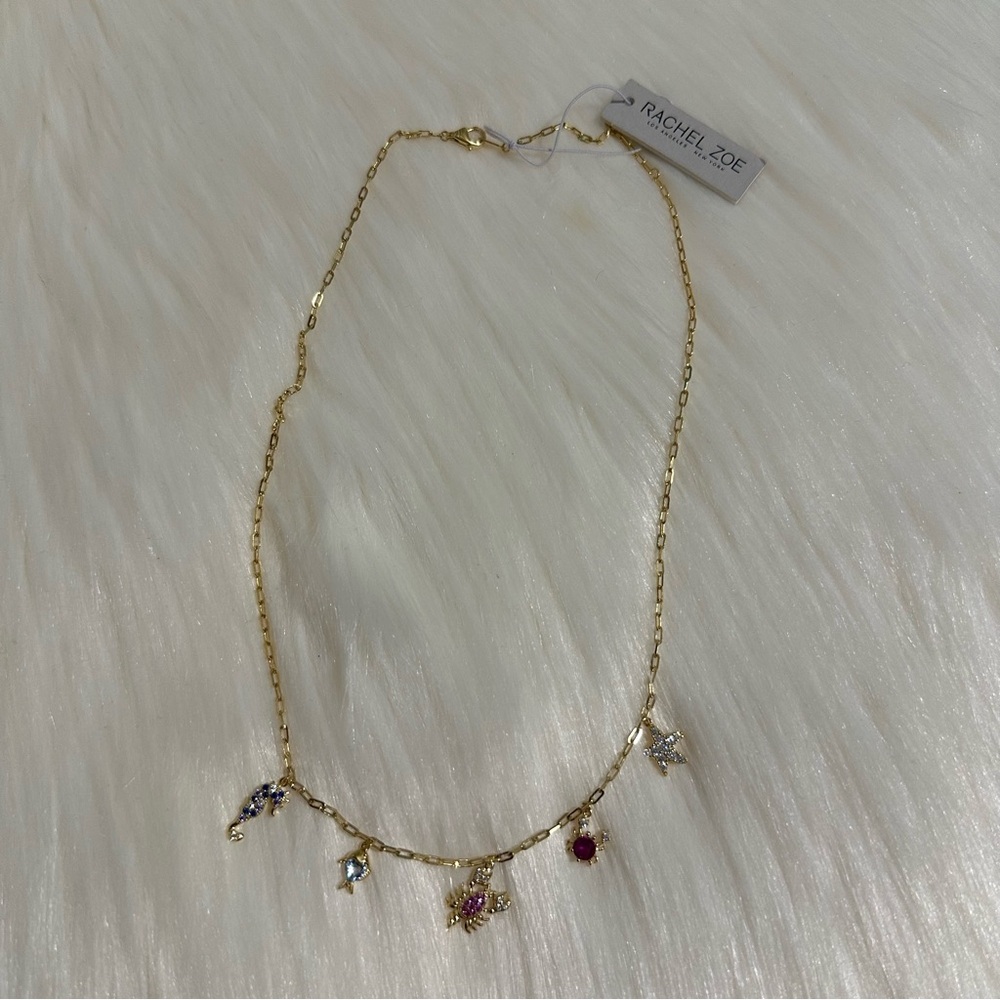 Gold Tone Charm Paperclip Necklace with Multicolor Ocean Accents - Picture 2 of 4